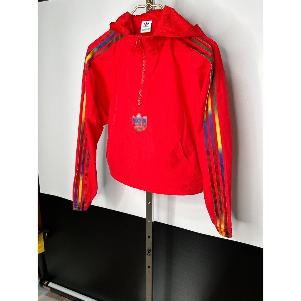 adidas Originals Cropped Pullover Windbreaker Hoodie Womens Medium 3-Stripe Rain - Picture 3 of 9